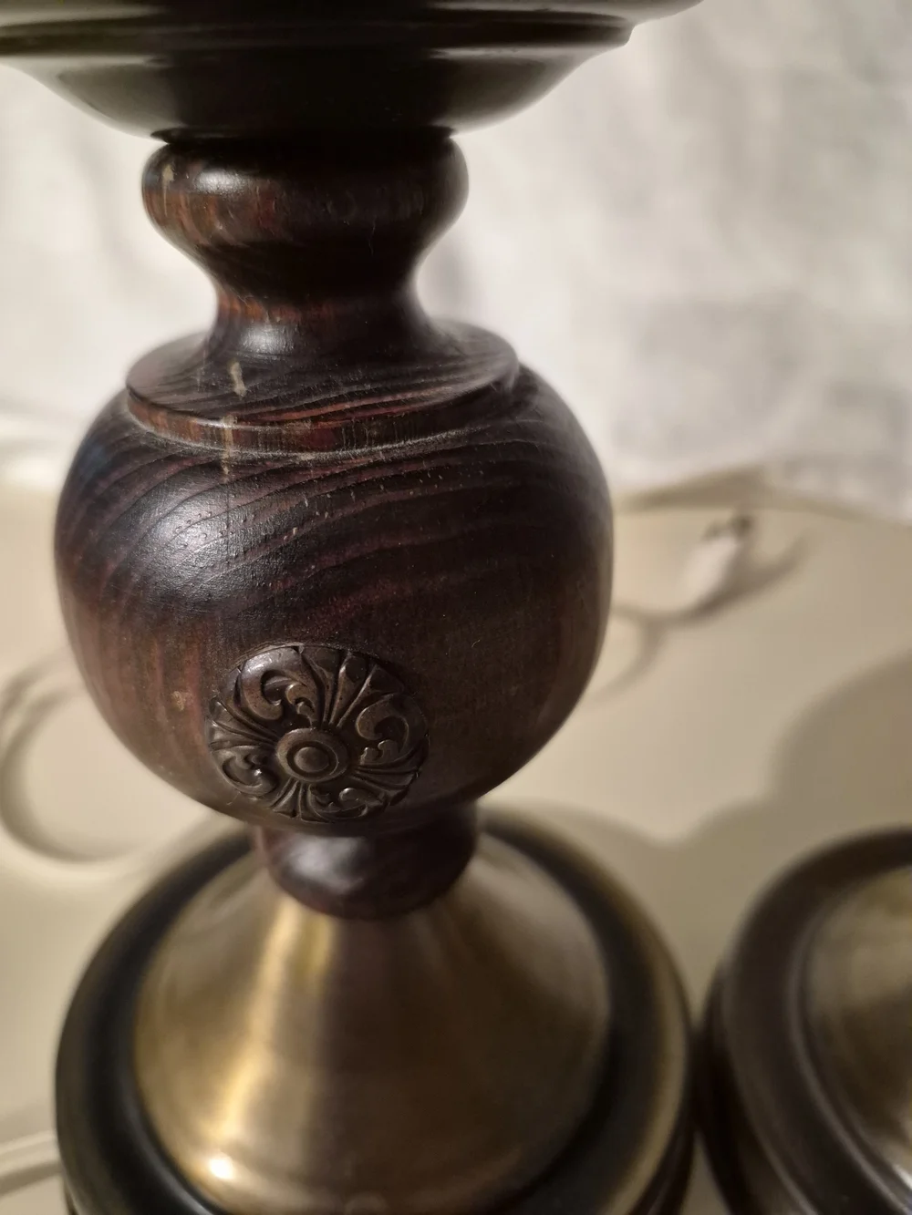 Pair of Vintage Wood and Brass Table Lamps